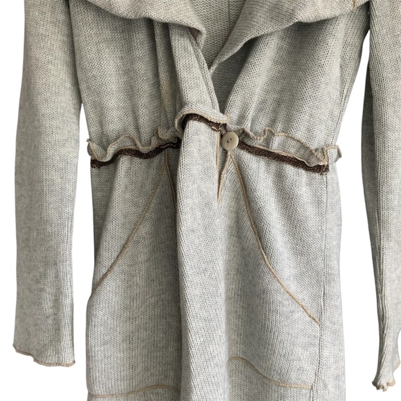 Anthropologie Tiny Grey Wool Blend Ruffle Shawl Collar Sweater Coat SZ M - Picture 12 of 12